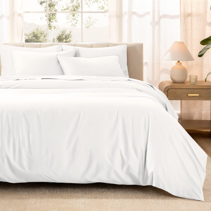 Bare Home 100% Organic Cotton Sateen Duvet Cover Set - Extra Long Size - 400 Thread Count - Smooth Sateen Weave - Warm & Luxurious - Duvet Cover (Twin/Twin XL, White) - Image 1